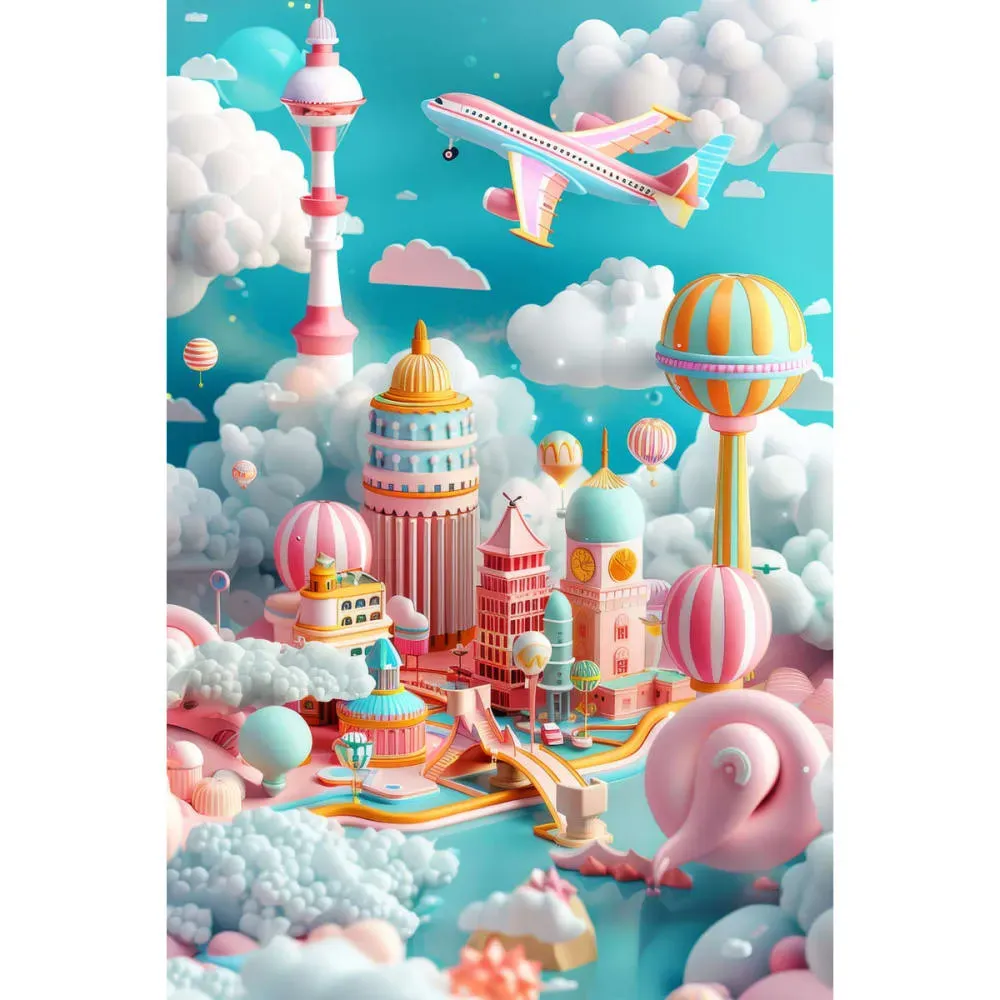 Tableau sur toile scène onirique aéro-urbaine 45x65