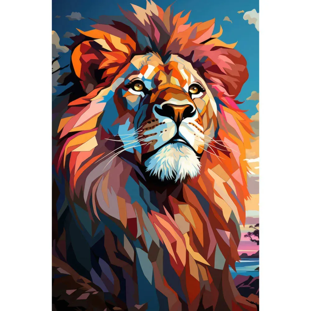 Tableau mural encadré lion géométrique coloré 65x97