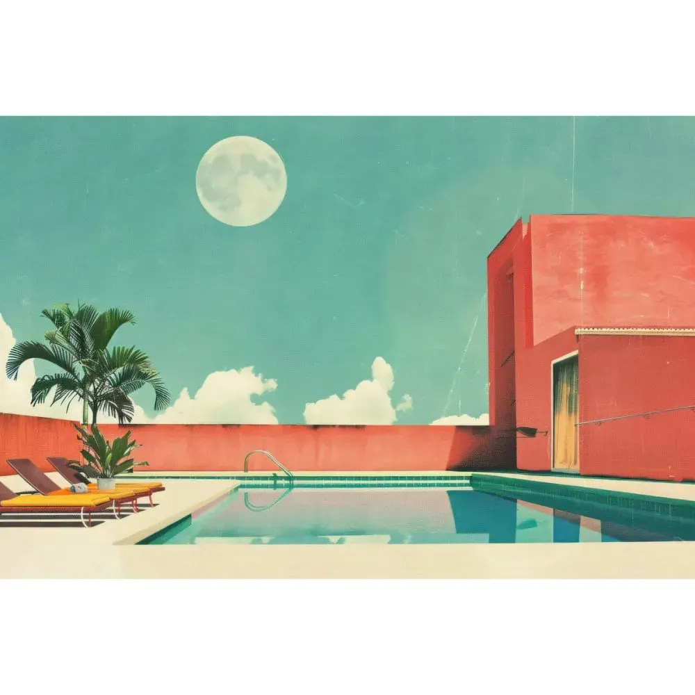 Tableau sur toile ambiance piscine rétro 45x65