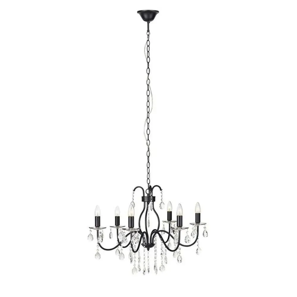 Suspension métal 6 lumières noire