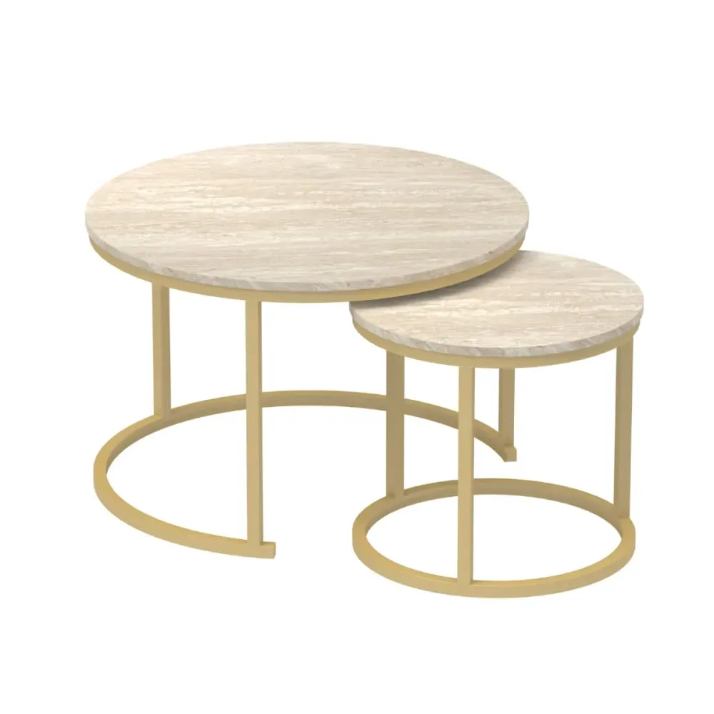 Lot de 2 tables basses gigognes rondes - Effet Travertin