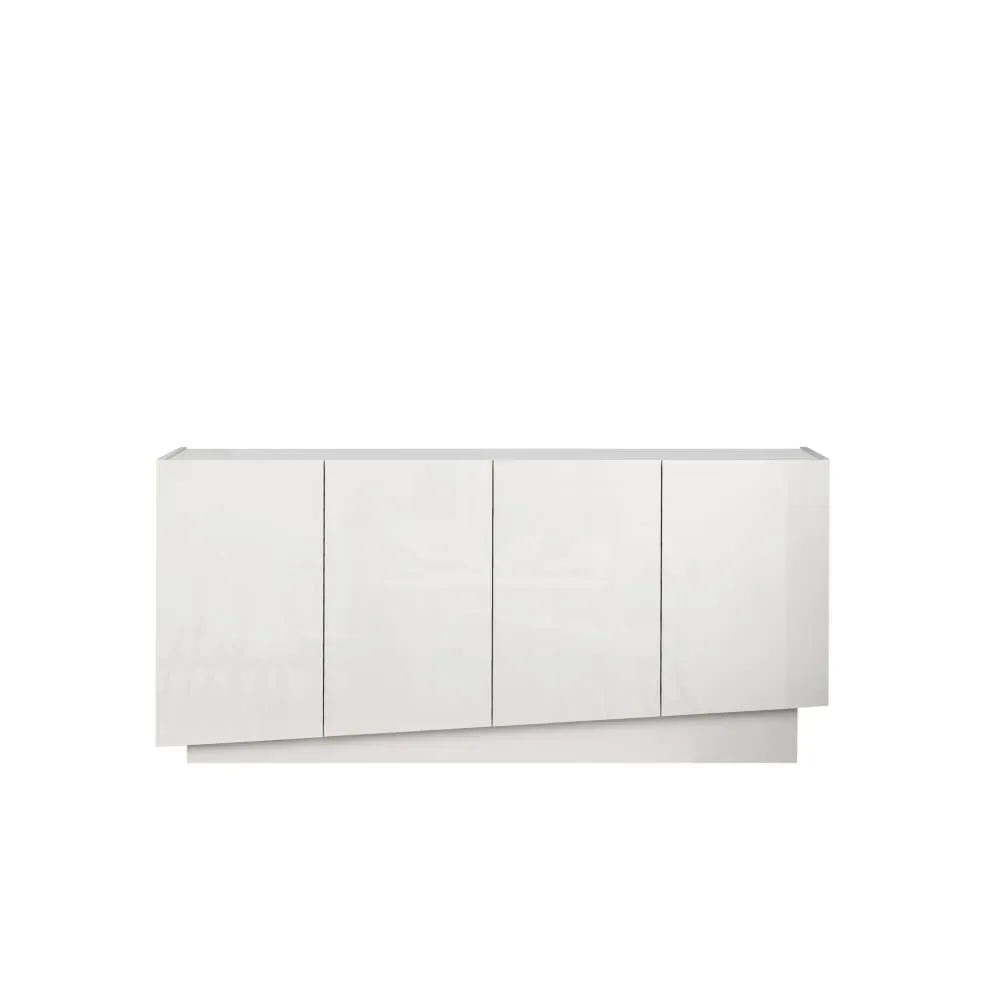 Buffet 4 portes 160 cm effet bois blanc brillant