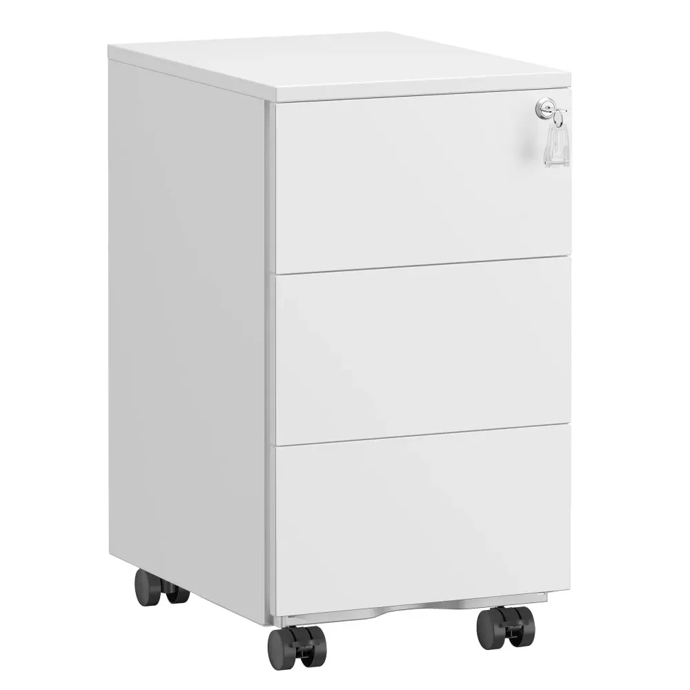 Caisson de bureau casier sur roulettes verrouillable 3 tiroirs blanc