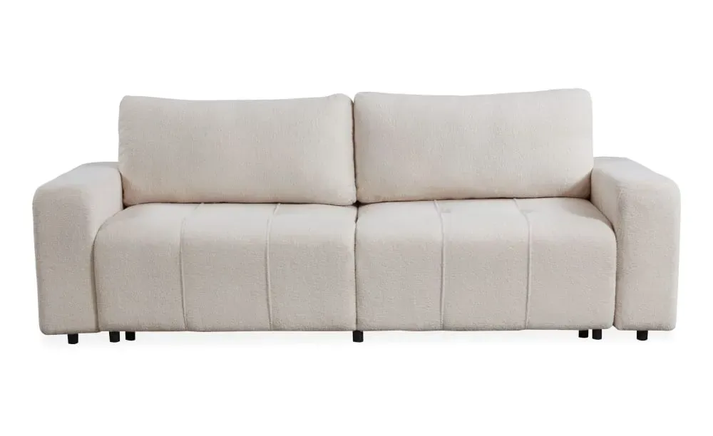 Canapé convertible 3 places tissu bouclette crème