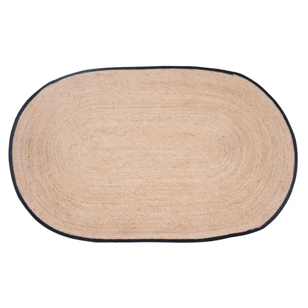 Tapis ovale en jute naturelle tissé noir 150 x 90 cm