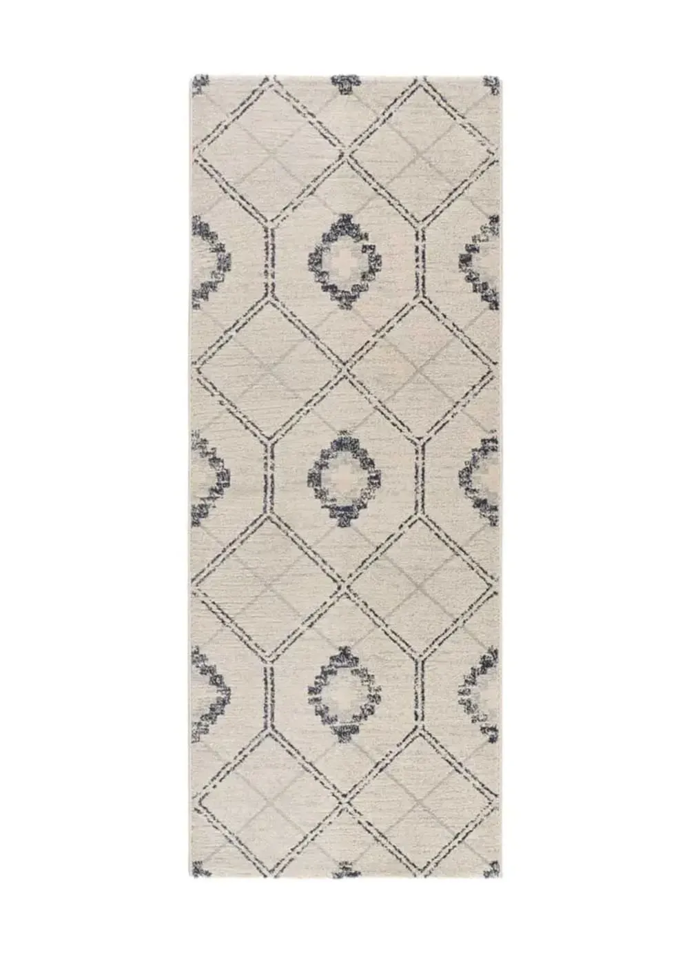 Tapis de couloir géométrique bleu / crème 80x200 cm