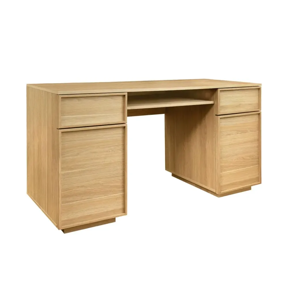 Bureau effet bois naturel 2 portes 2 tiroirs 1 niche 140cm