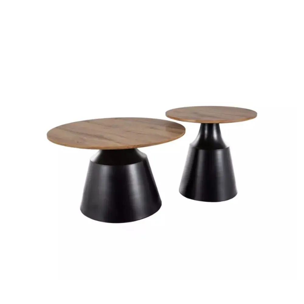 Deux tables basses rondes avec plateau chêne 70x70x40cm