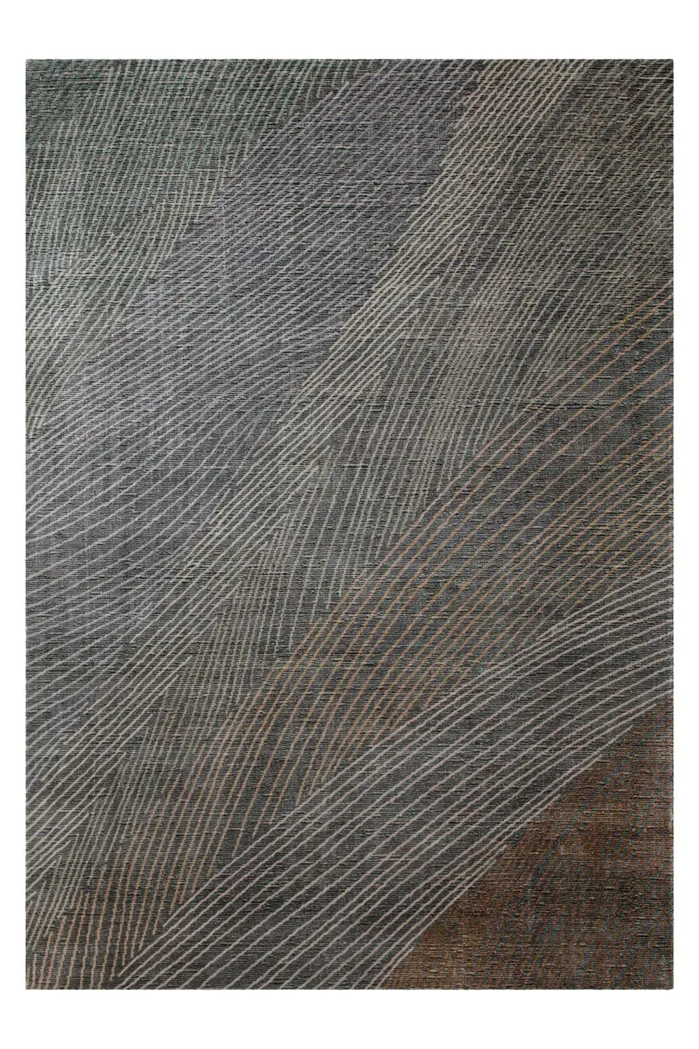 Tapis laine et viscose fait main gris,brun, inspiration nature 70x140