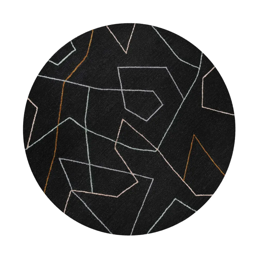 Tapis rond fait main pure laine vierge/viscose, design anthracite ⌀120