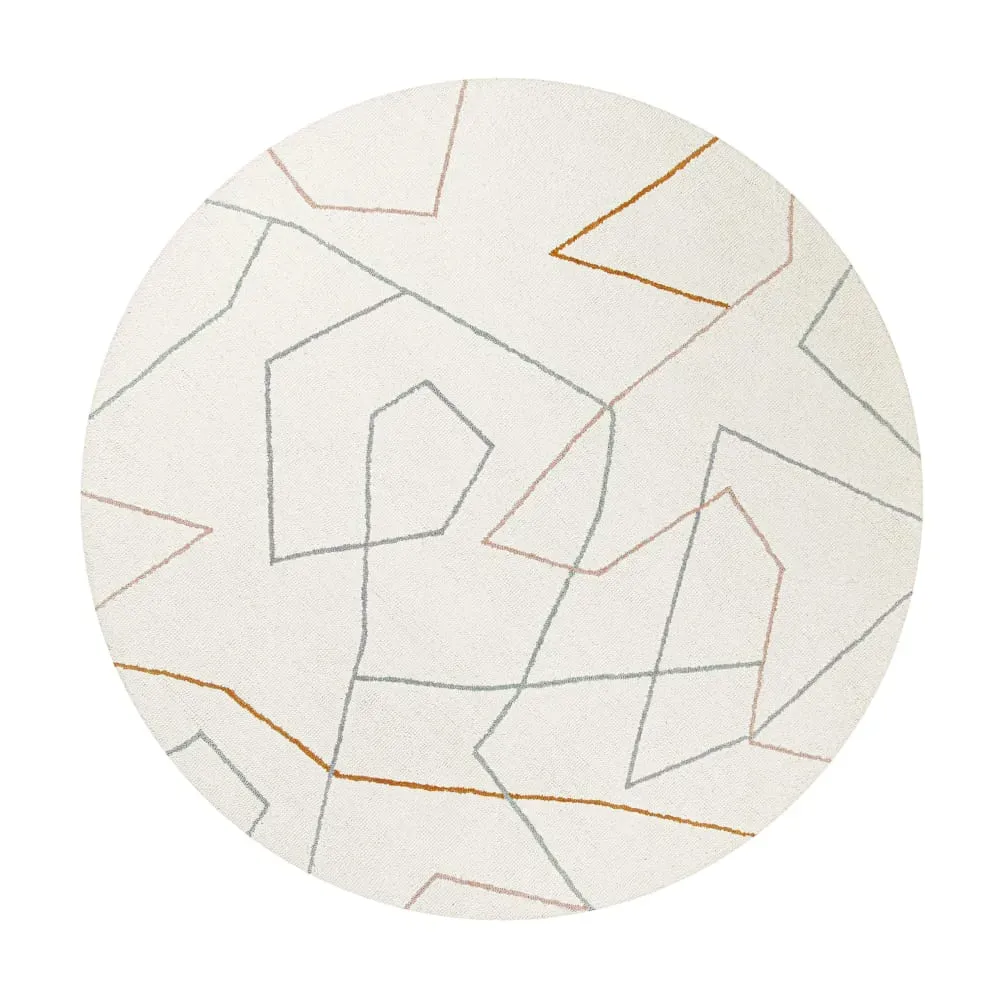 Tapis rond fait main pure laine vierge et viscose design blanc ⌀160