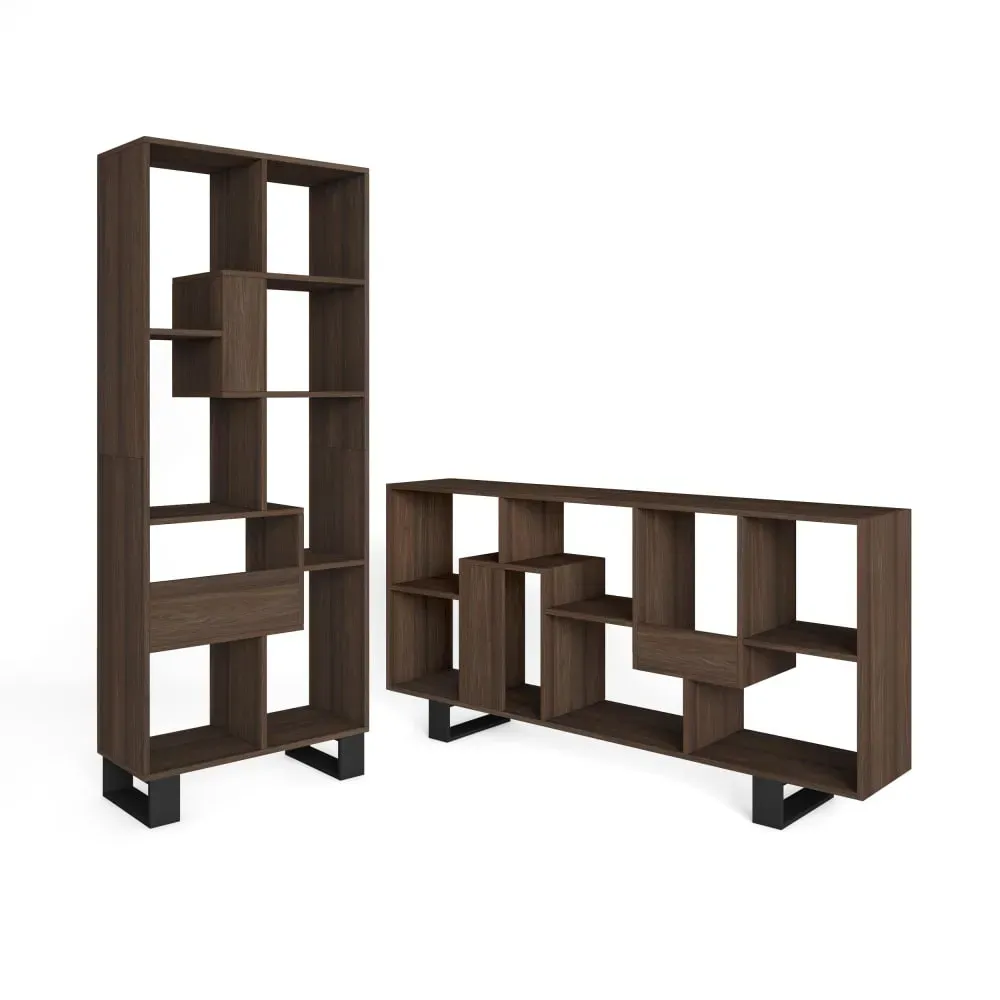 Bibliothèque effet bois de chêne foncé 67x31x174cm avec pieds