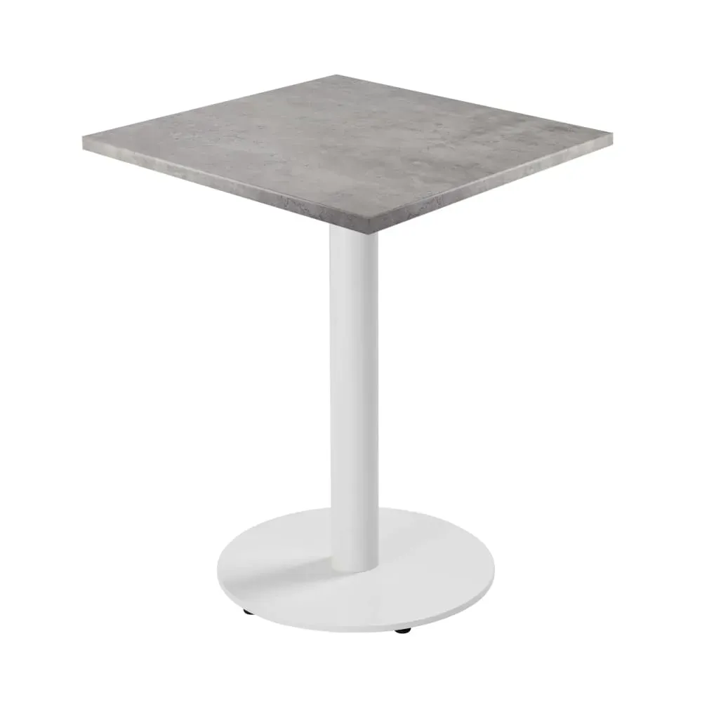 Table à manger carrée 60 cm pied blanc et revêtement béton gris clair