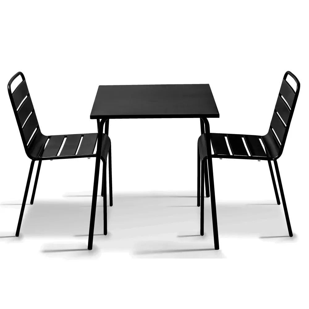 Ensemble table de jardin carrée et 2 chaises Noir