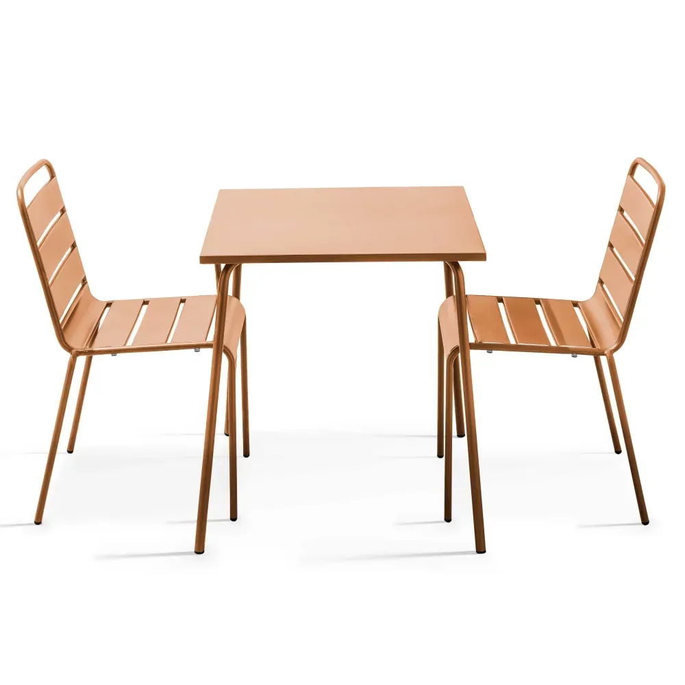 Ensemble table de jardin carrée et 2 chaises Caramel