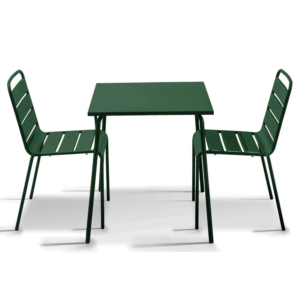 Ensemble table de jardin carrée et 2 chaises Vert forêt