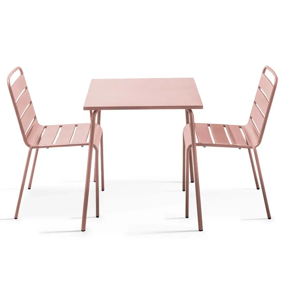 Ensemble table de jardin carrée et 2 chaises Rose poudré