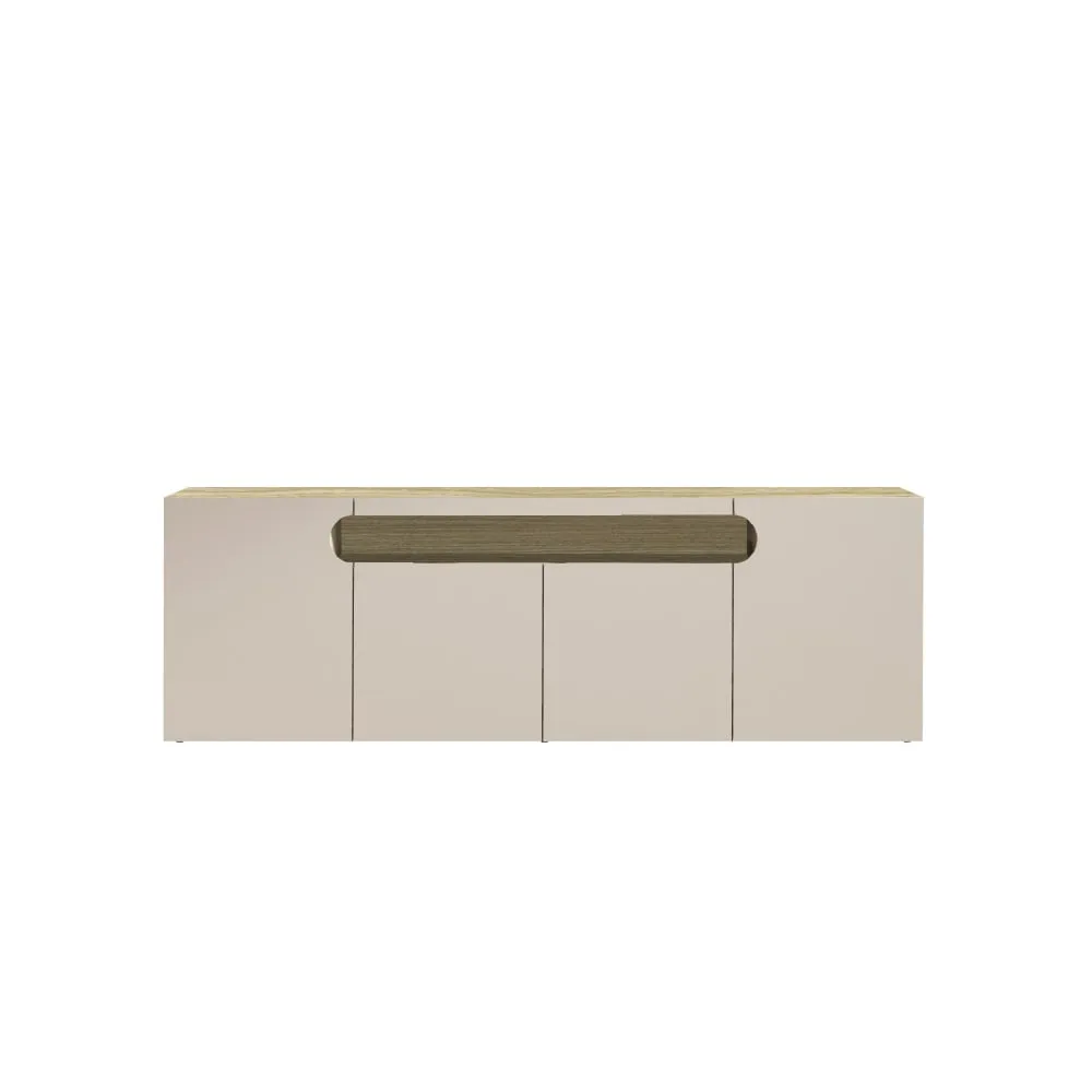 Buffet 4 portes 1 niche 200 cm effet bois cachemire et chêne clair