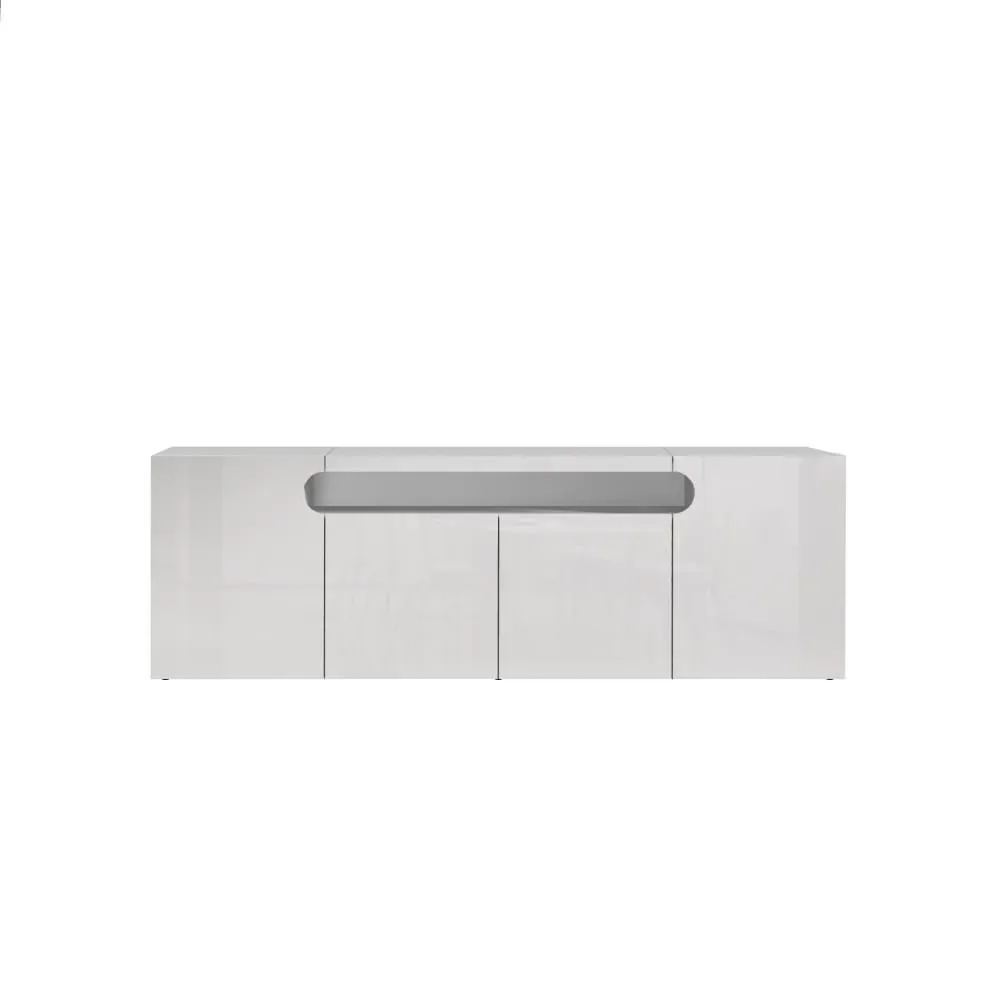 Buffet 4 portes 1 niche 200 cm effet bois blanc brillant
