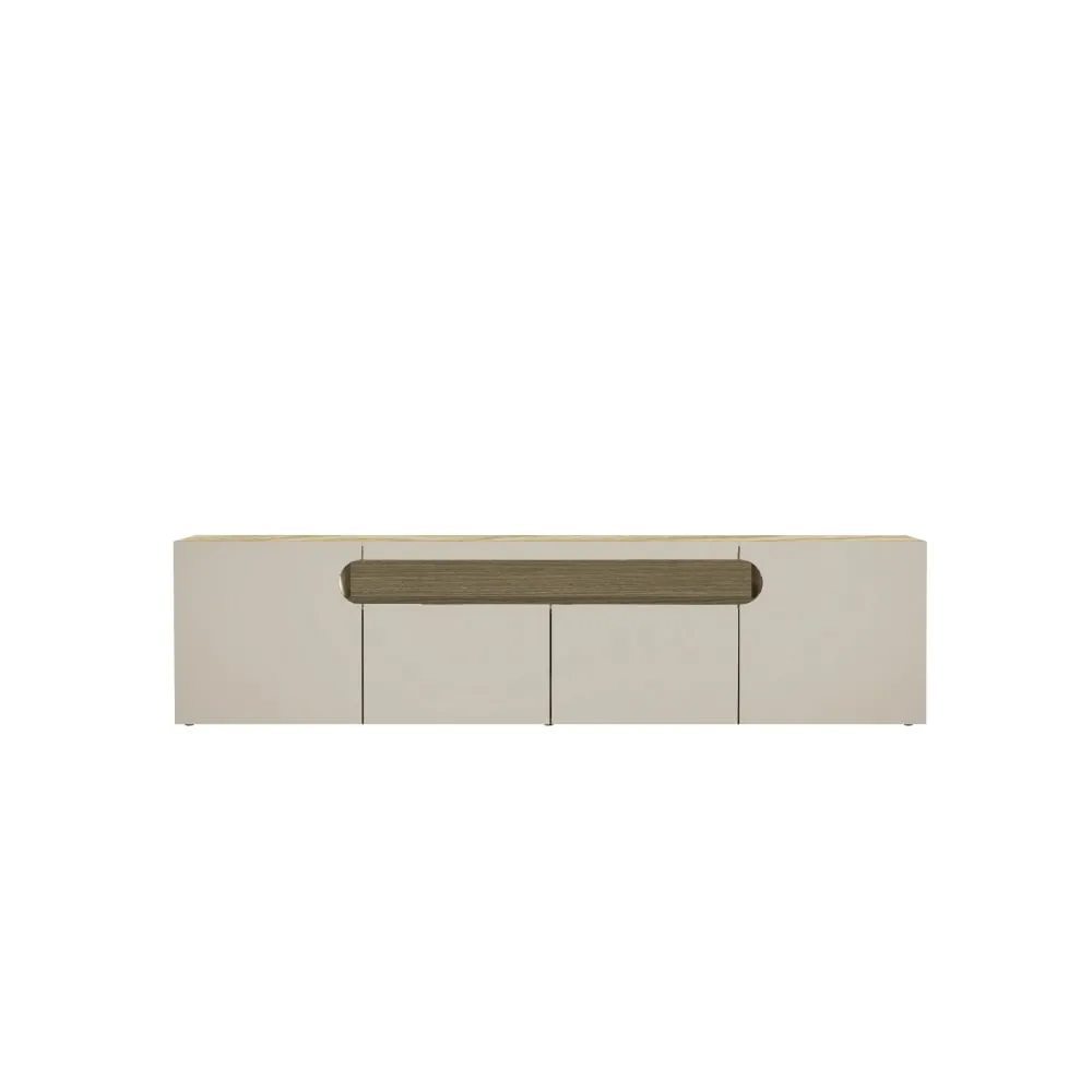 Meuble tv 4 portes 1 niche 240 cm effet bois cachemire et chêne clair