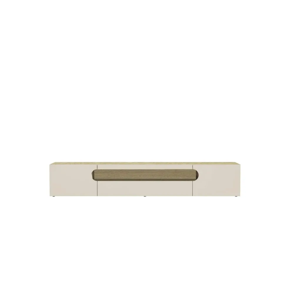 Meuble tv 3 portes 1 niche 240 cm effet bois cachemire et chêne clair