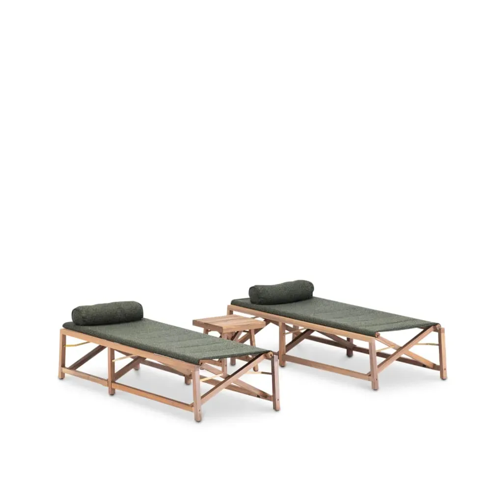 Set de 2 chaises longues safari et table d'appoint vert
