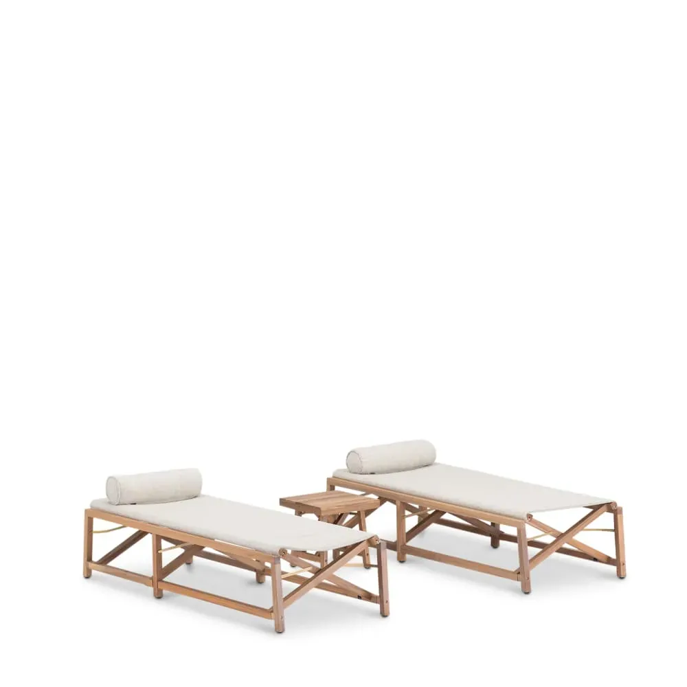 Set de 2 chaises longues safari et table d'appoint beige