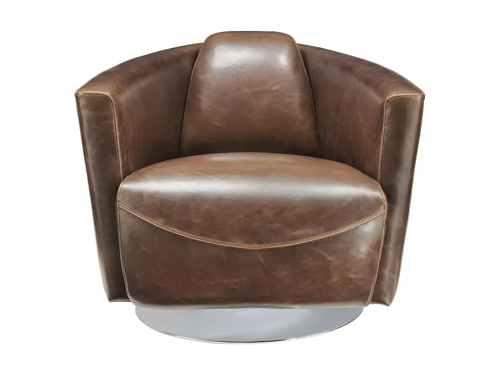 Fauteuil droit croûte de cuir marron chocolat