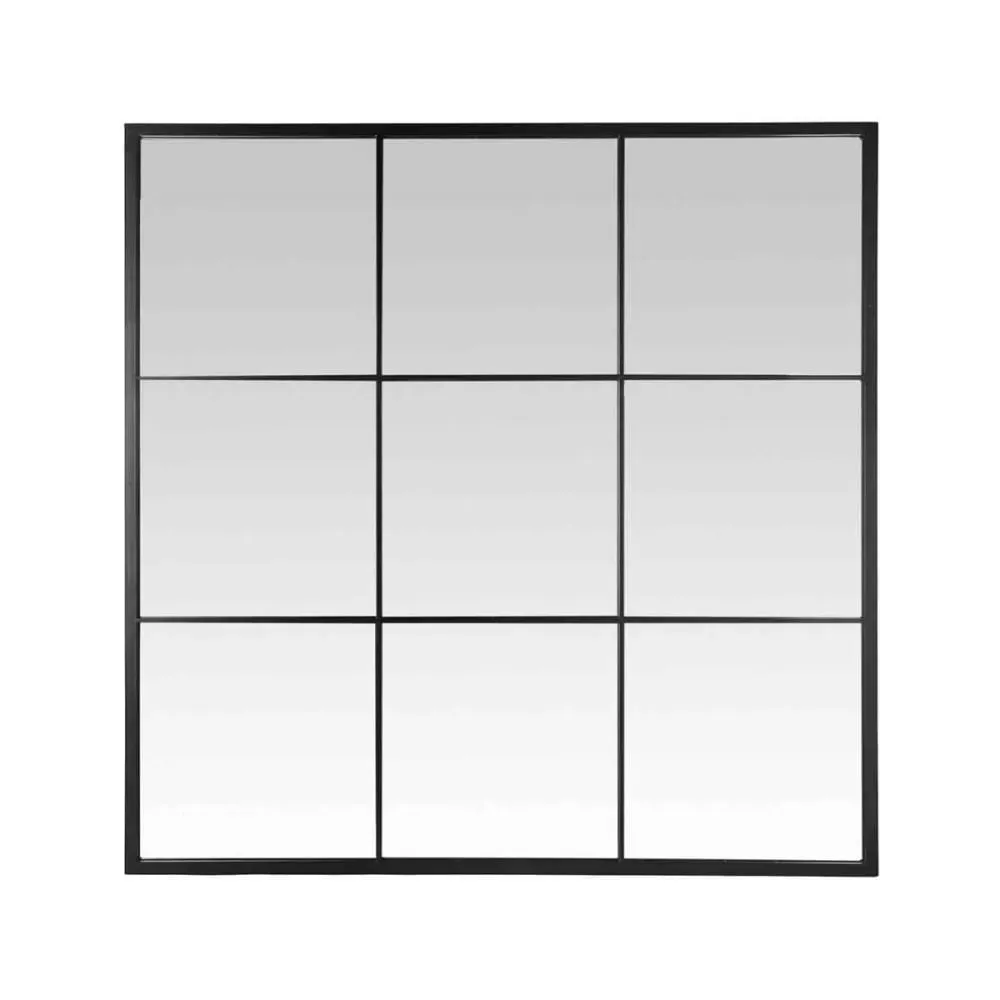 Miroir industriel fenêtre 9 vues métal noir 120x120cm