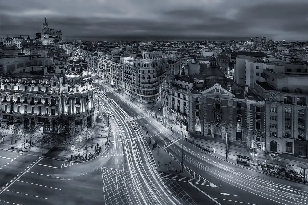 Tableau madrid city lights impression sur aluminium 120x80 cm