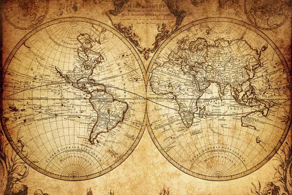 Tableau mappemonde ancienne impression sur aluminium 120x80 cm