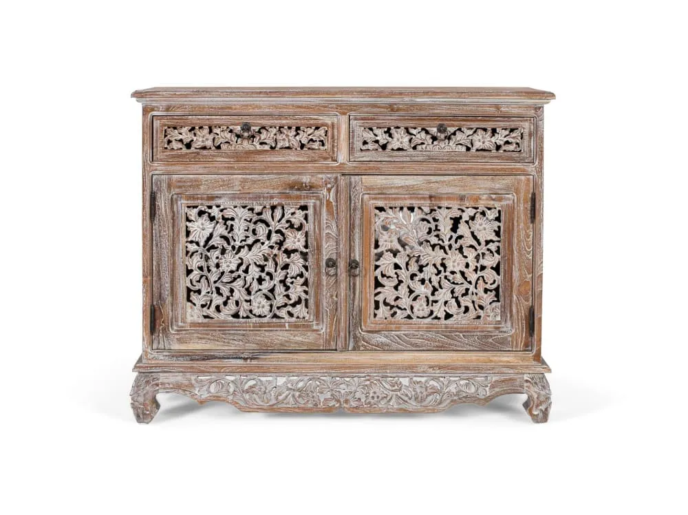 Buffet à deux tiroirs et deux portes en teck 100 cm
