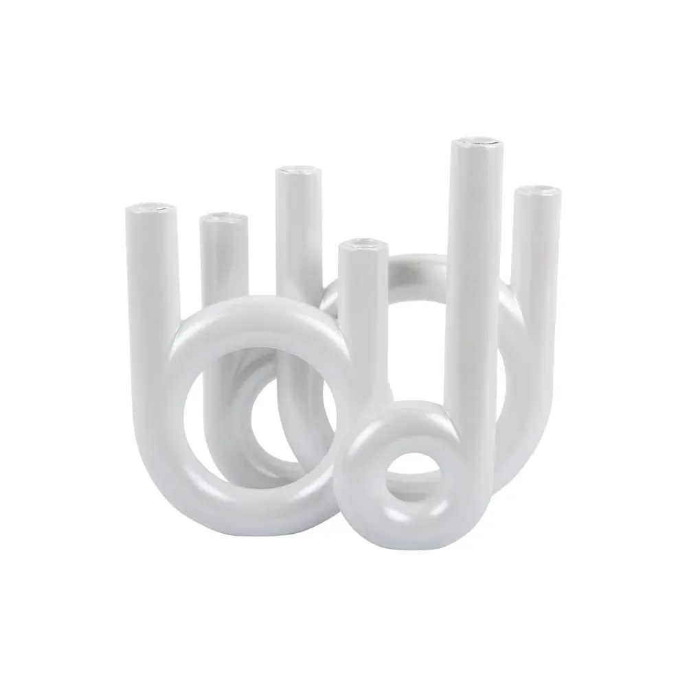 Bougeoir polyrésine blanc 35x13.5x32.5cm