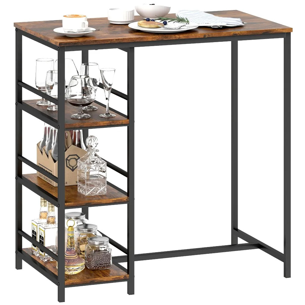 Table de bar 3 étagères de rangement cadre en acier brun rustique noir