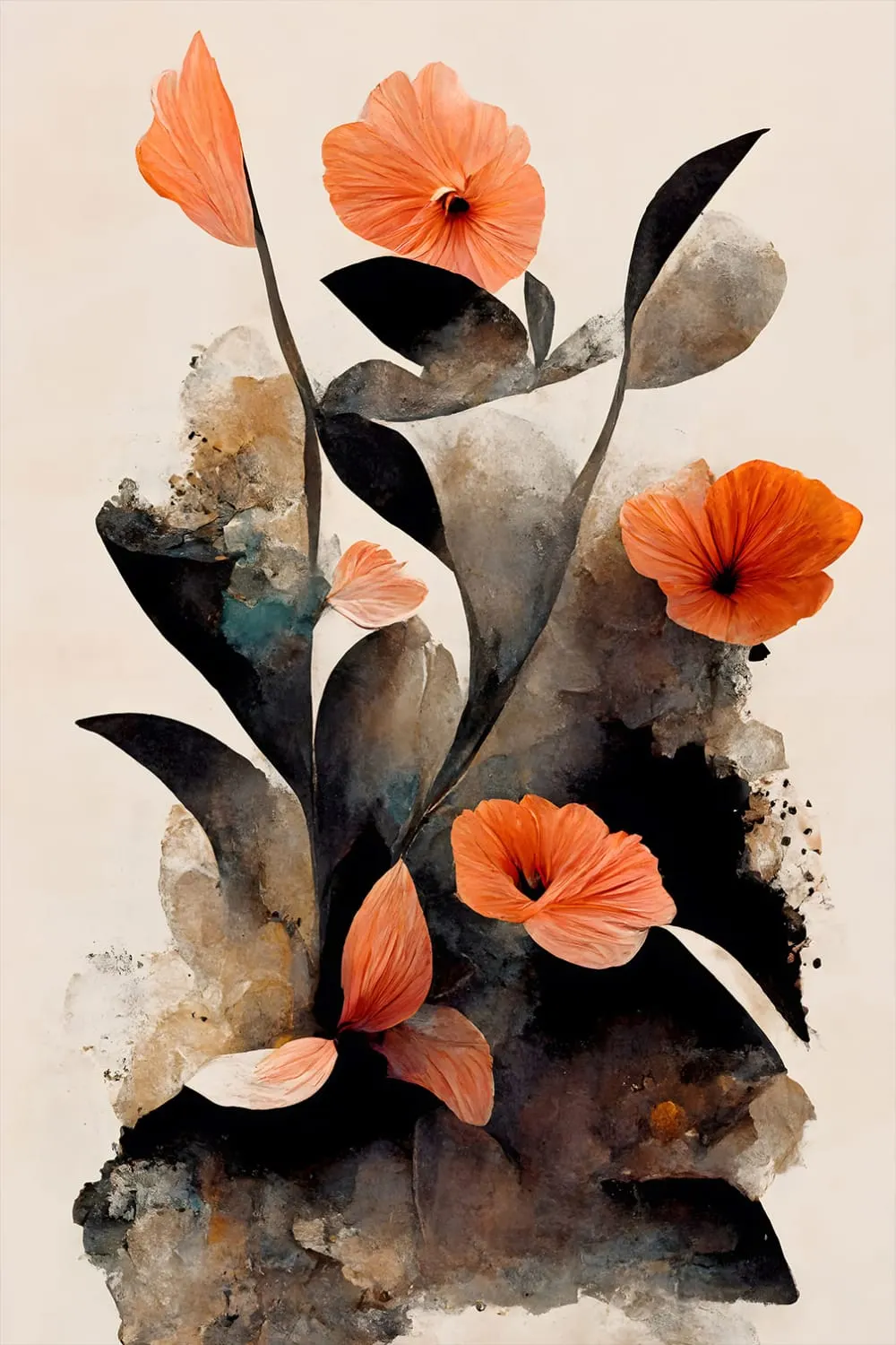 Tableau nature morte fleur corail  imprimé sur toile 60x90 cm