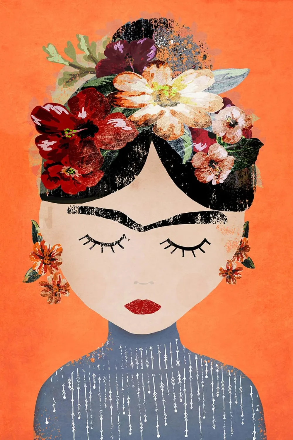 Tableau art frida orange  imprimé sur toile 60x90 cm
