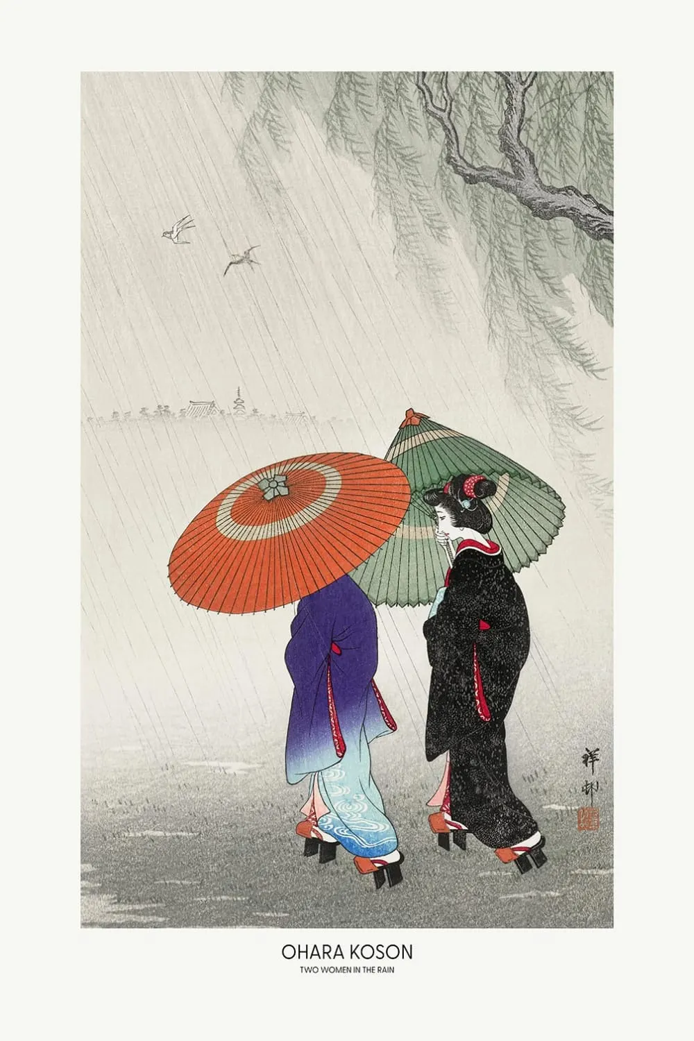 Tableau deux femmes sous la pluie  imprimé sur toile 60x90 cm