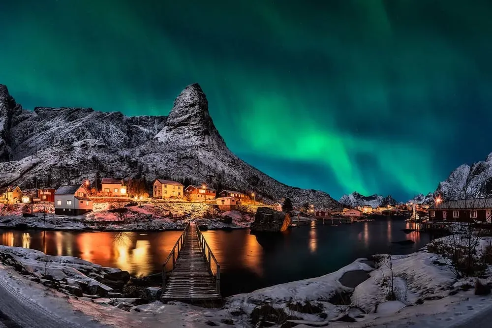 Tableau paysage passerelle borealis  imprimé sur toile 90x60 cm