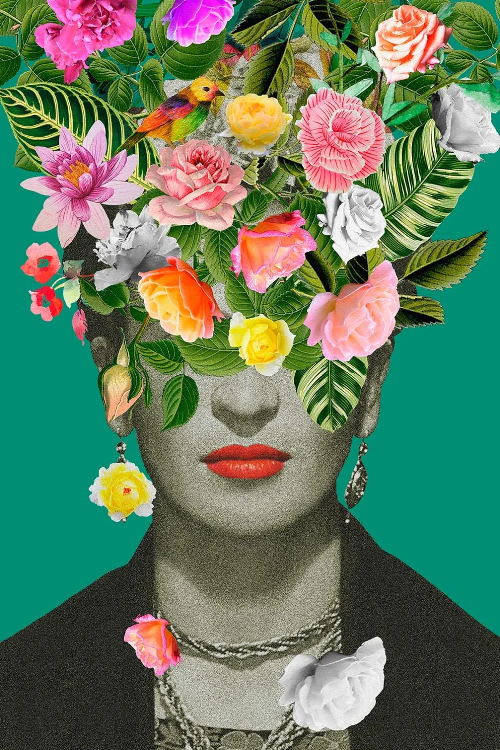 Tableau de fleurs frida fleurie  imprimé sur toile 60x90 cm