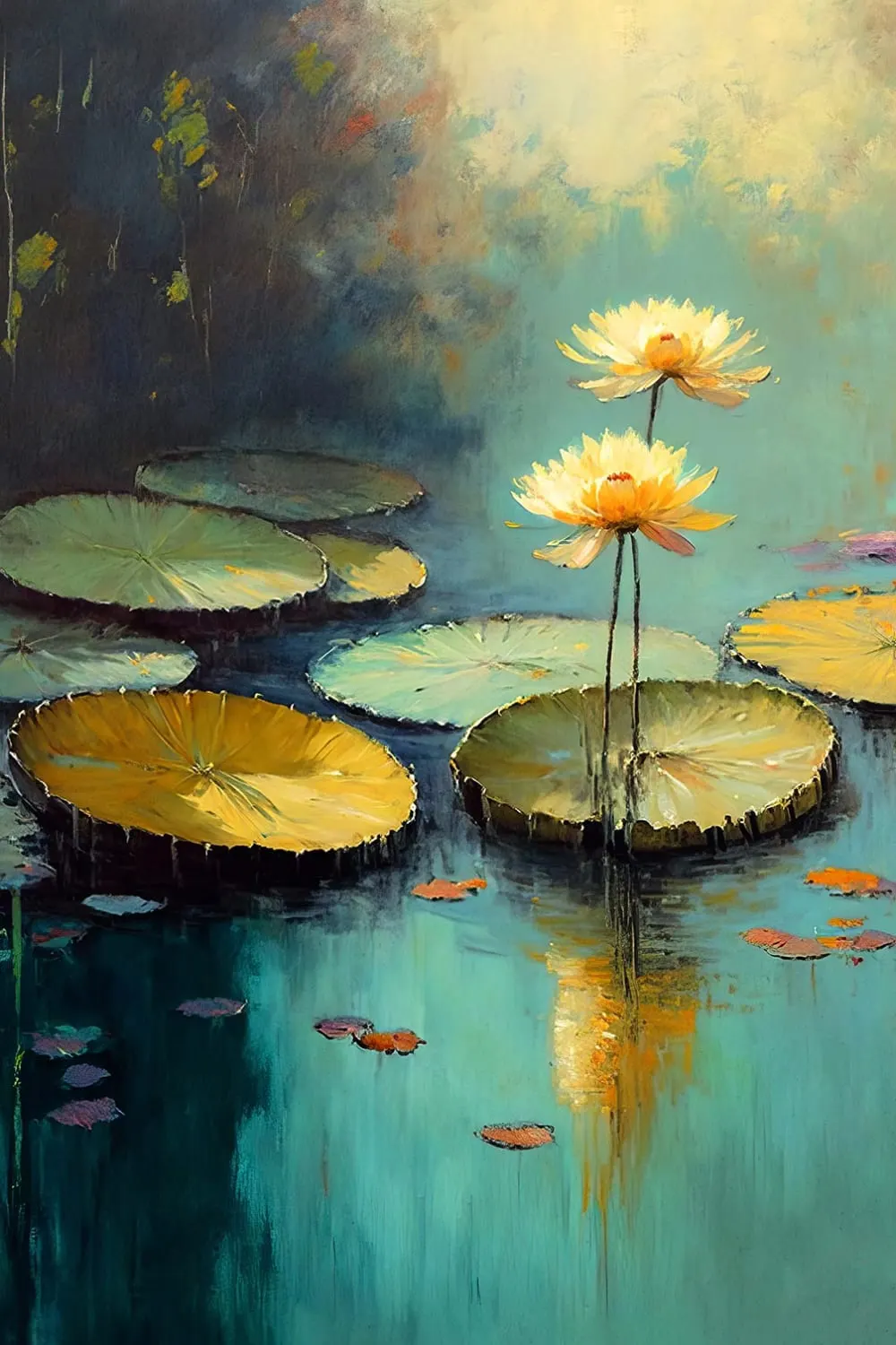 Tableau de fleurs nénuphars  imprimé sur toile 60x90 cm
