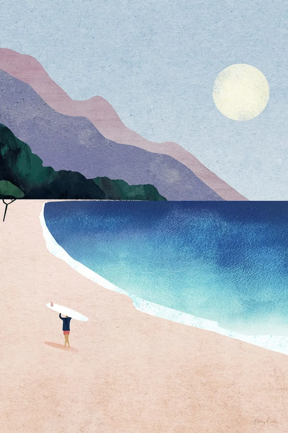 Tableau surf à la plage rideuse  imprimé sur toile 60x90 cm