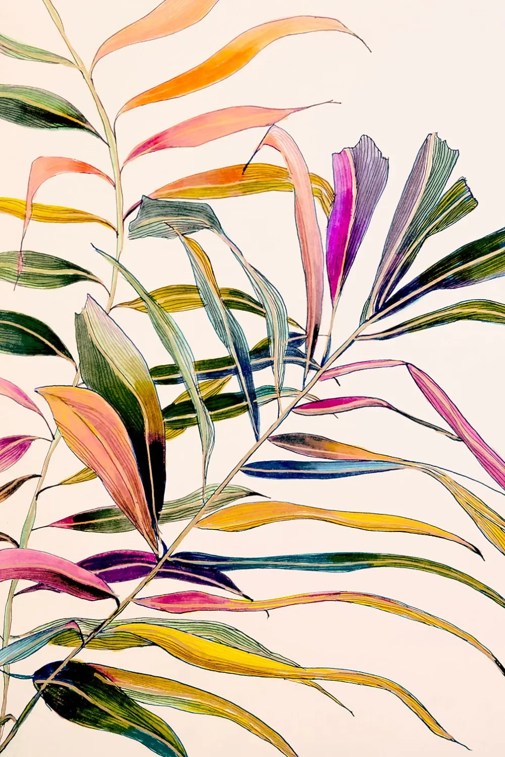 Tableau peinture fleurs palm color  imprimé sur toile 60x90 cm