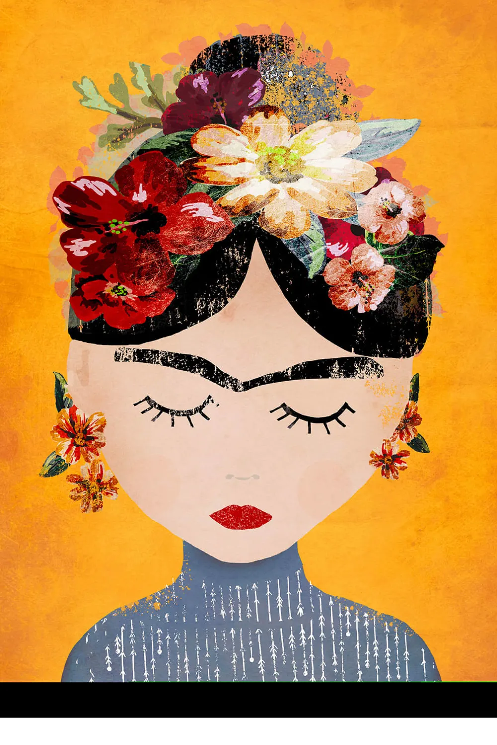 Tableau art frida kalho et sa couronne  imprimé sur toile 60x90 cm