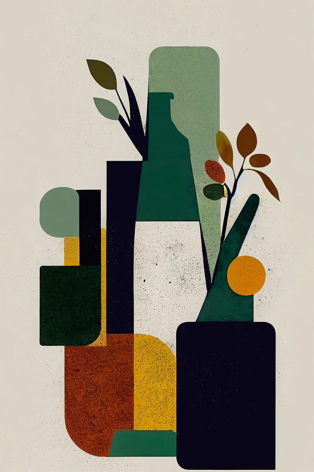 Tableau bouteille et plante  imprimé sur toile 60x90 cm