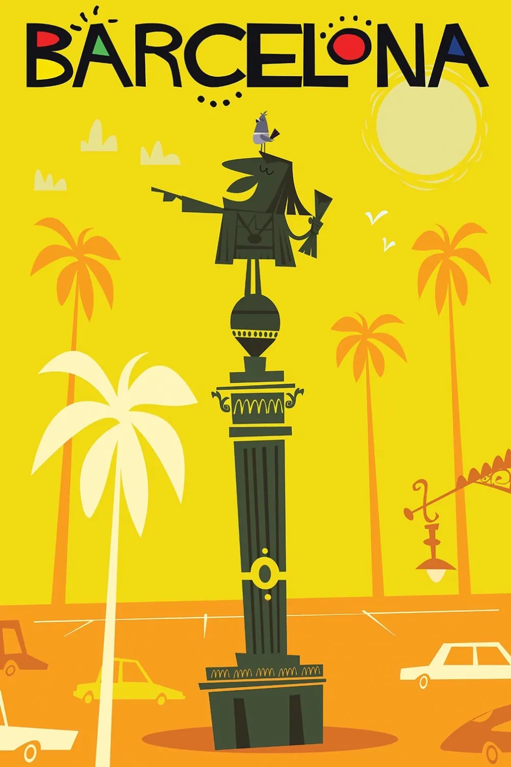 Tableau de voyage vintage barcelona imprimé sur toile 60x90 cm