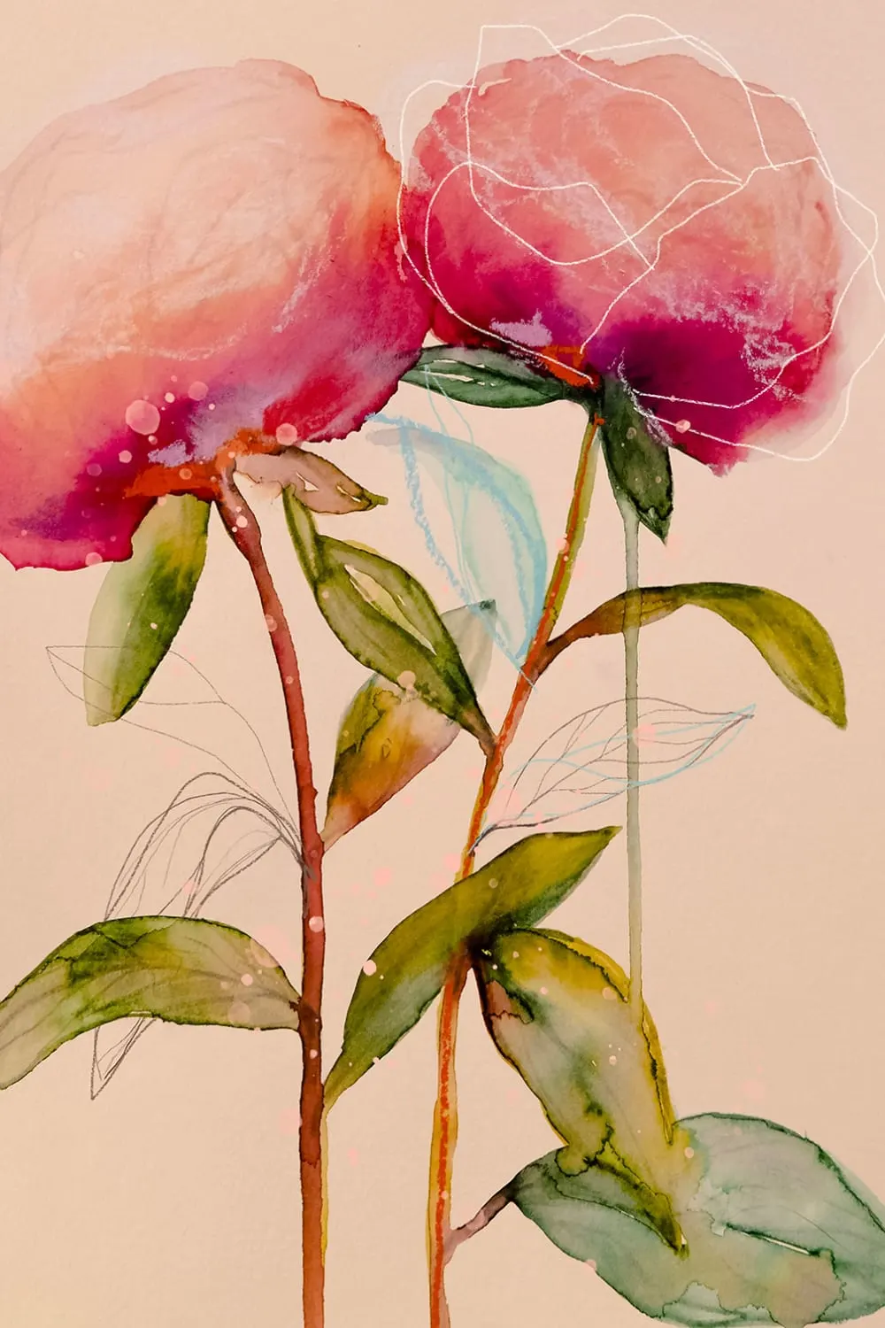Tableau et peinture de fleurs palm pivoine  imprimé sur toile 60x90 cm