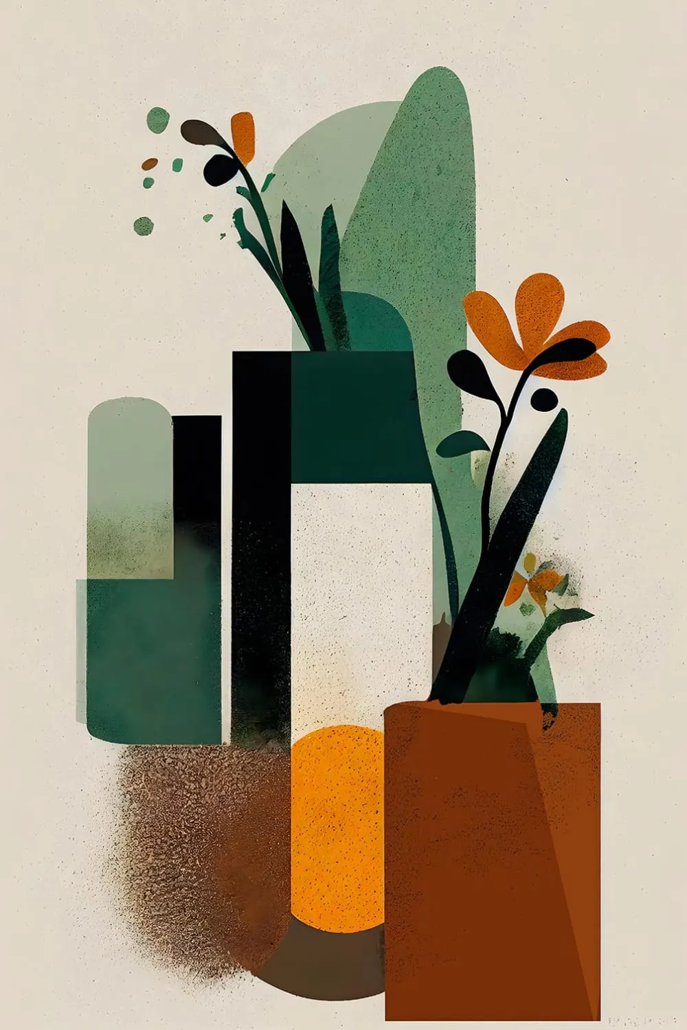 Tableau de fleurs vases geometriques  imprimé sur toile 60x90 cm