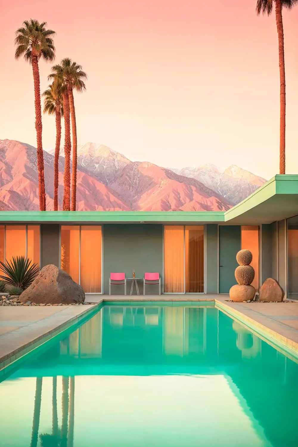 Tableau architecture piscine motel 66  imprimé sur toile 60x90 cm