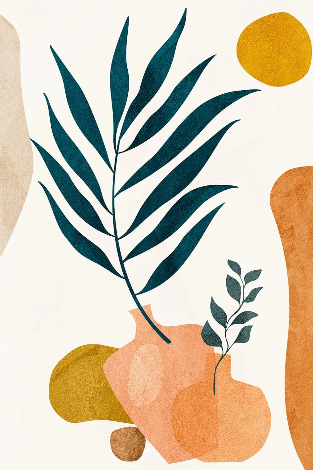 Tableau organique poterie et botanique  imprimé sur toile 60x90 cm