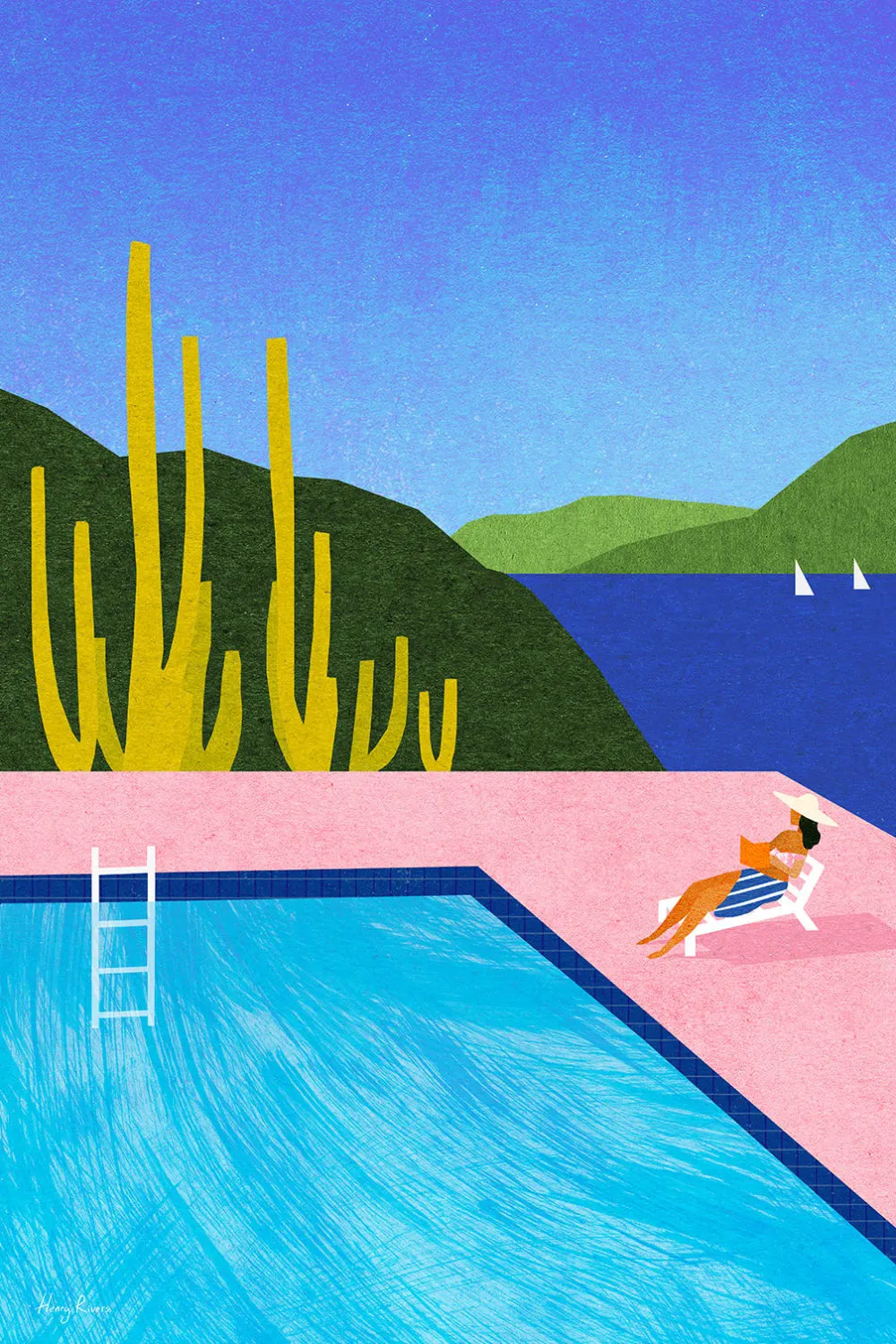 Tableau neo vintage swimming pool iii  imprimé sur toile 60x90 cm